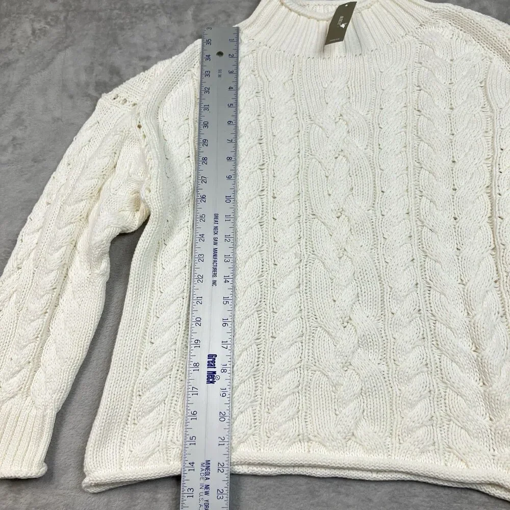 J Crew 2025 Rollneck Cableknit Sweater Womens XS Ivory Cotton Preppy